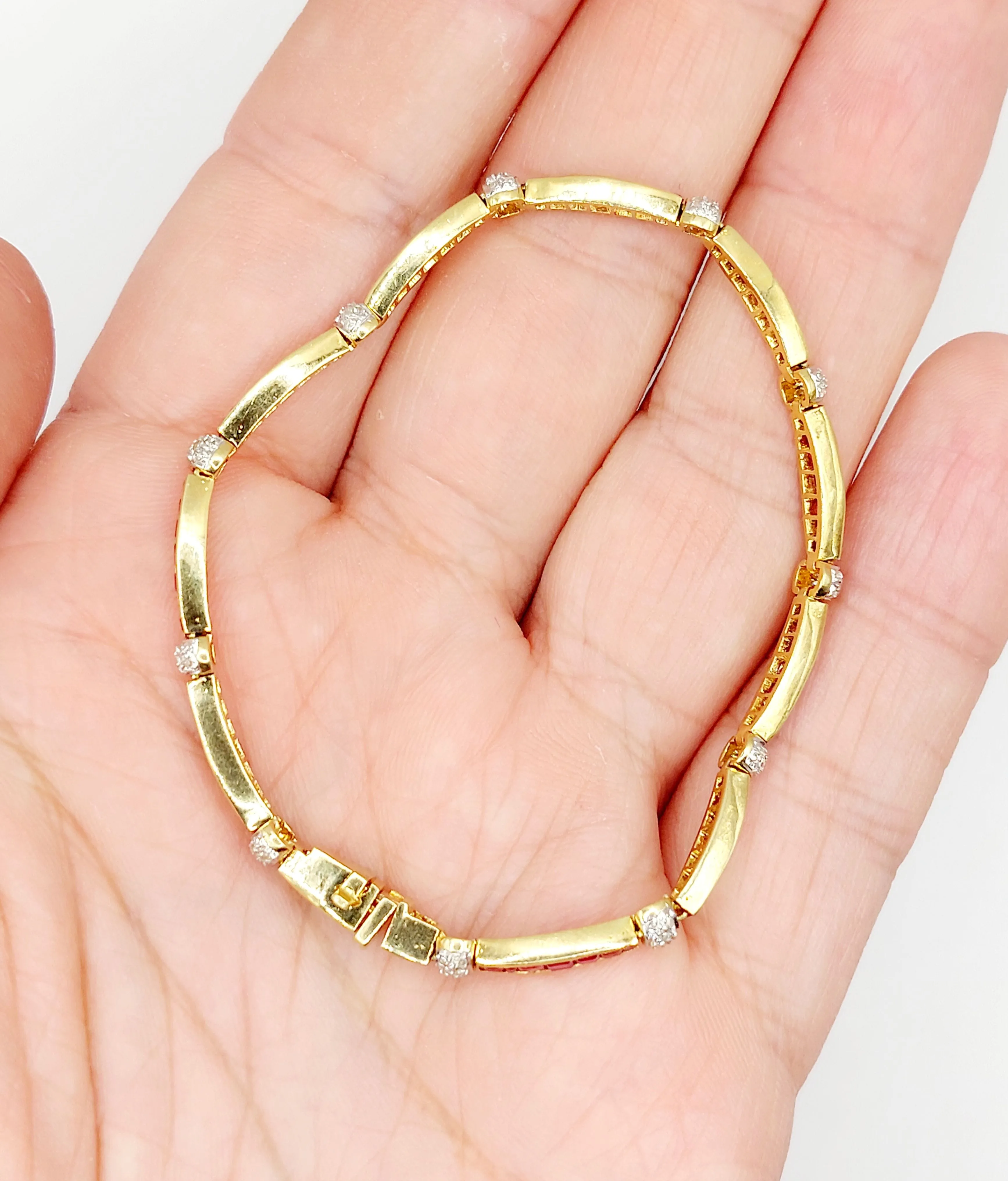 Bracelet Art déco or jaune, rubis calibrés synthétiques et diamants sold by 58 Facettes product image thumbnail 3