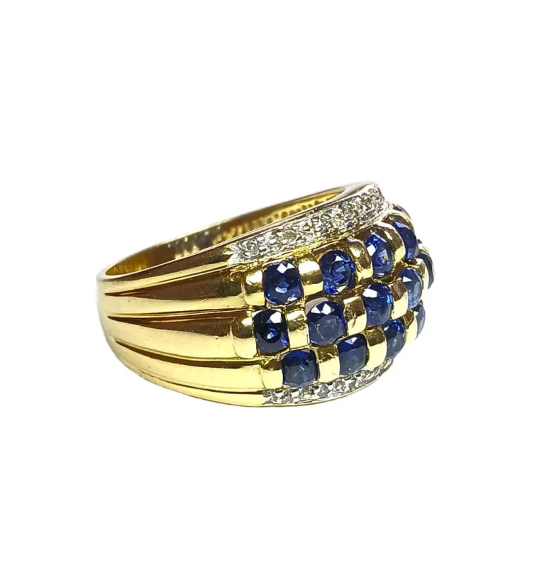 Bague bandeau en or jaune, saphirs, diamants sold by 58 Facettes