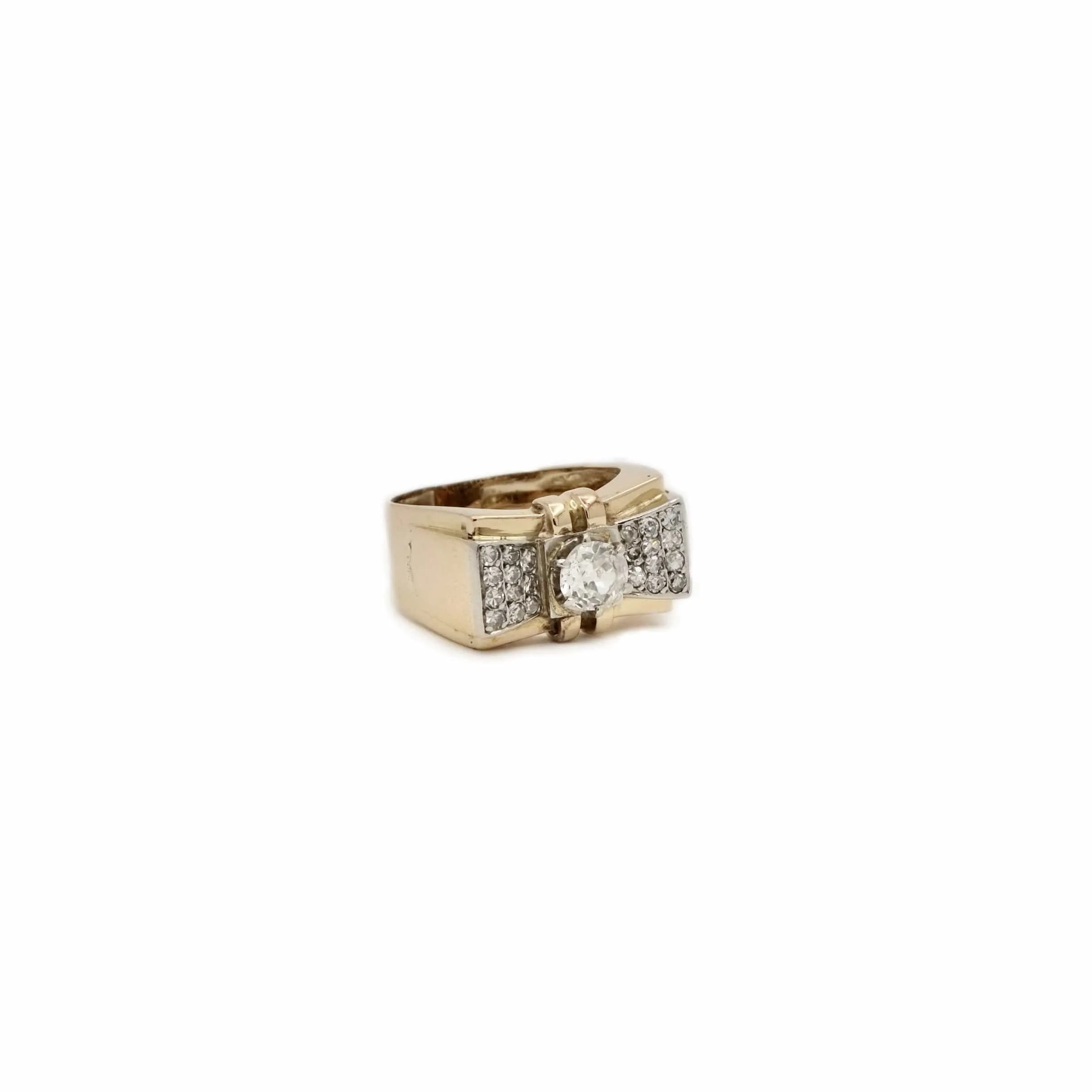 Bague tank nœud en or jaune et or gris 18K, platine, diamants sold by 58 Facettes product image thumbnail 5