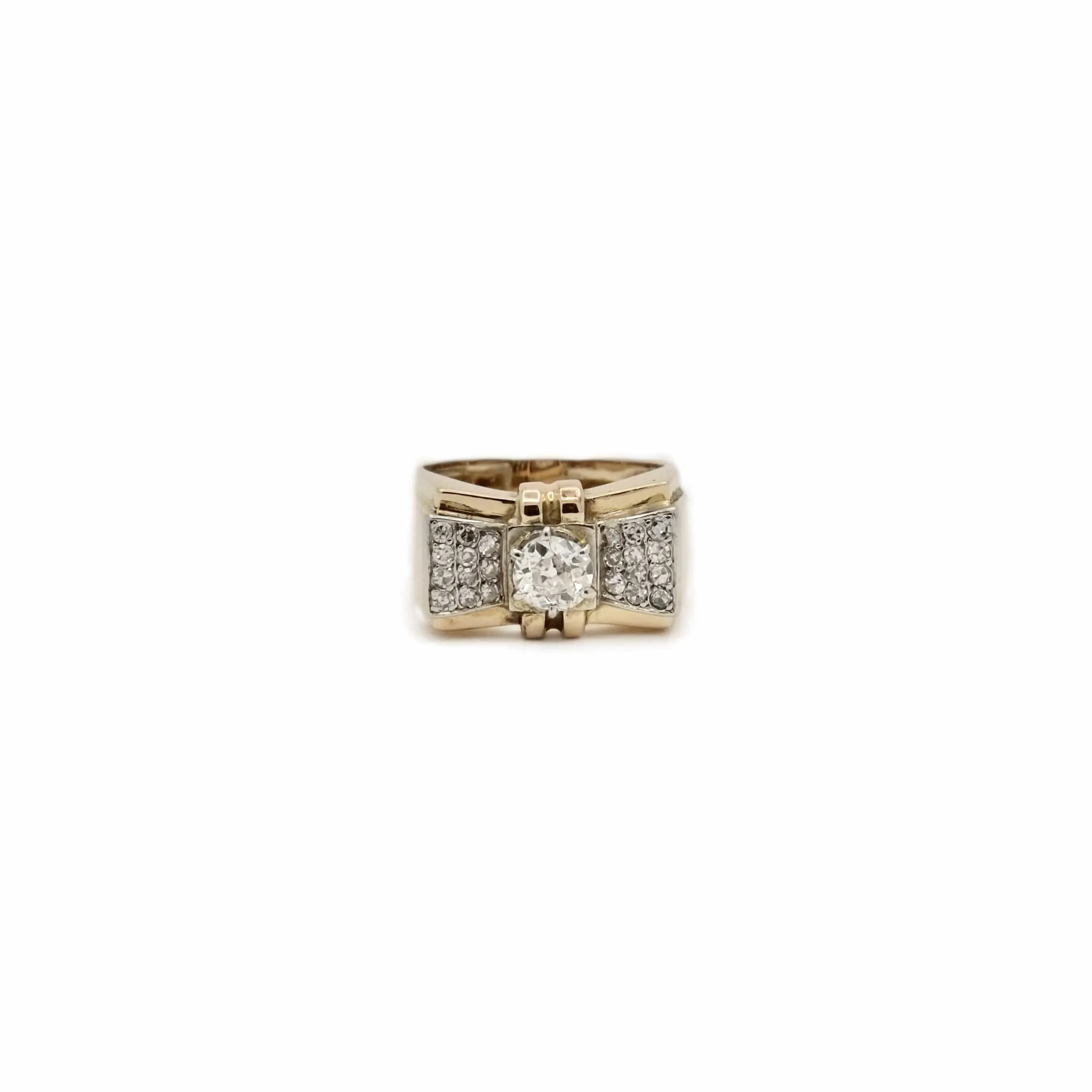Bague tank nœud en or jaune et or gris 18K, platine, diamants sold by 58 Facettes