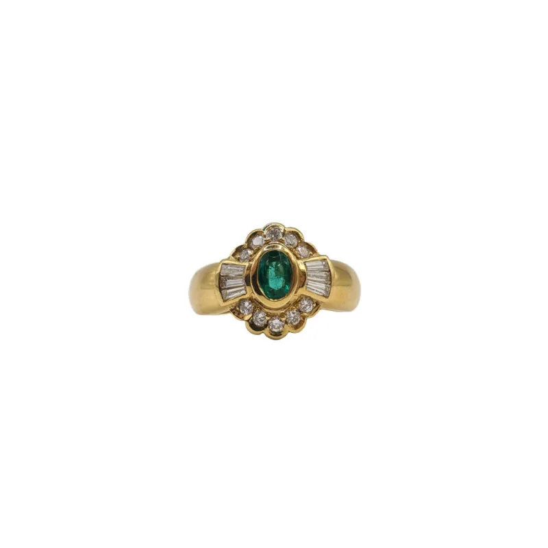 Bague fleur or jaune sertie d'émeraudes, diamants sold by 58 Facettes
