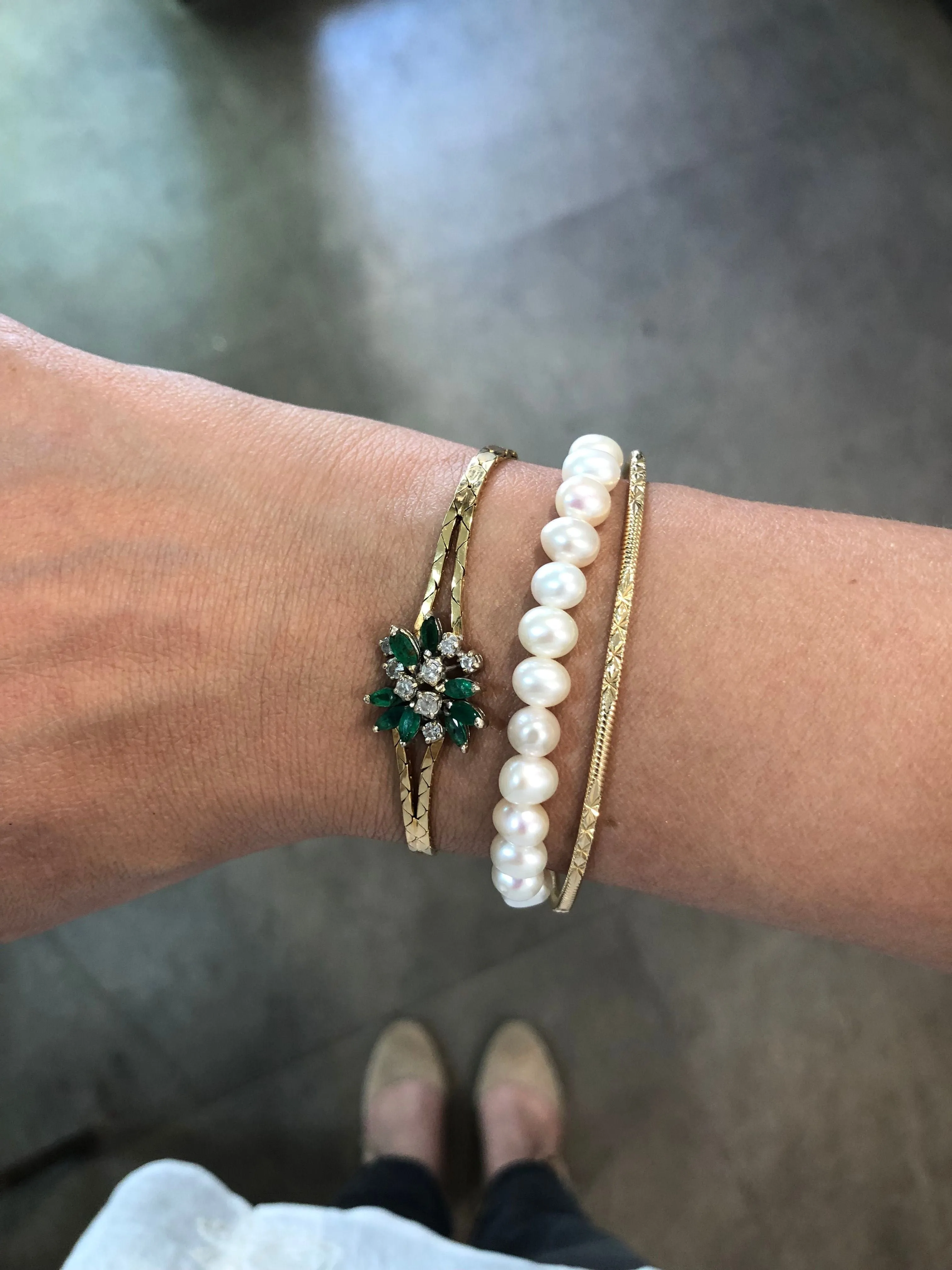 Bracelet ancien or jaune, émeraudes et diamants sold by 58 Facettes product image thumbnail 2