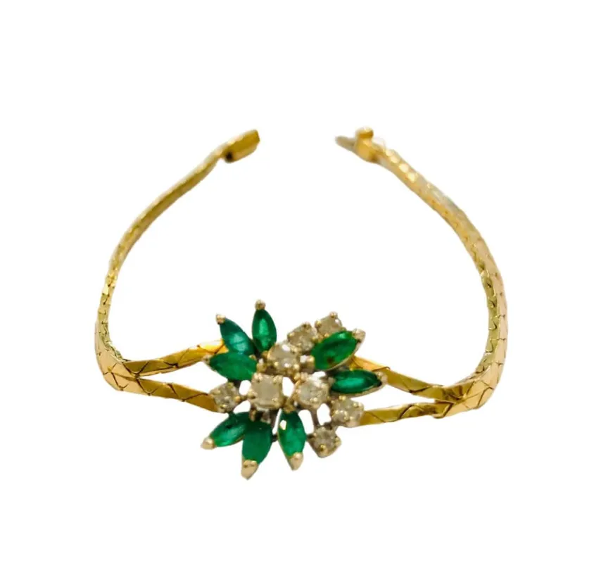 Bracelet ancien or jaune, émeraudes et diamants sold by 58 Facettes
