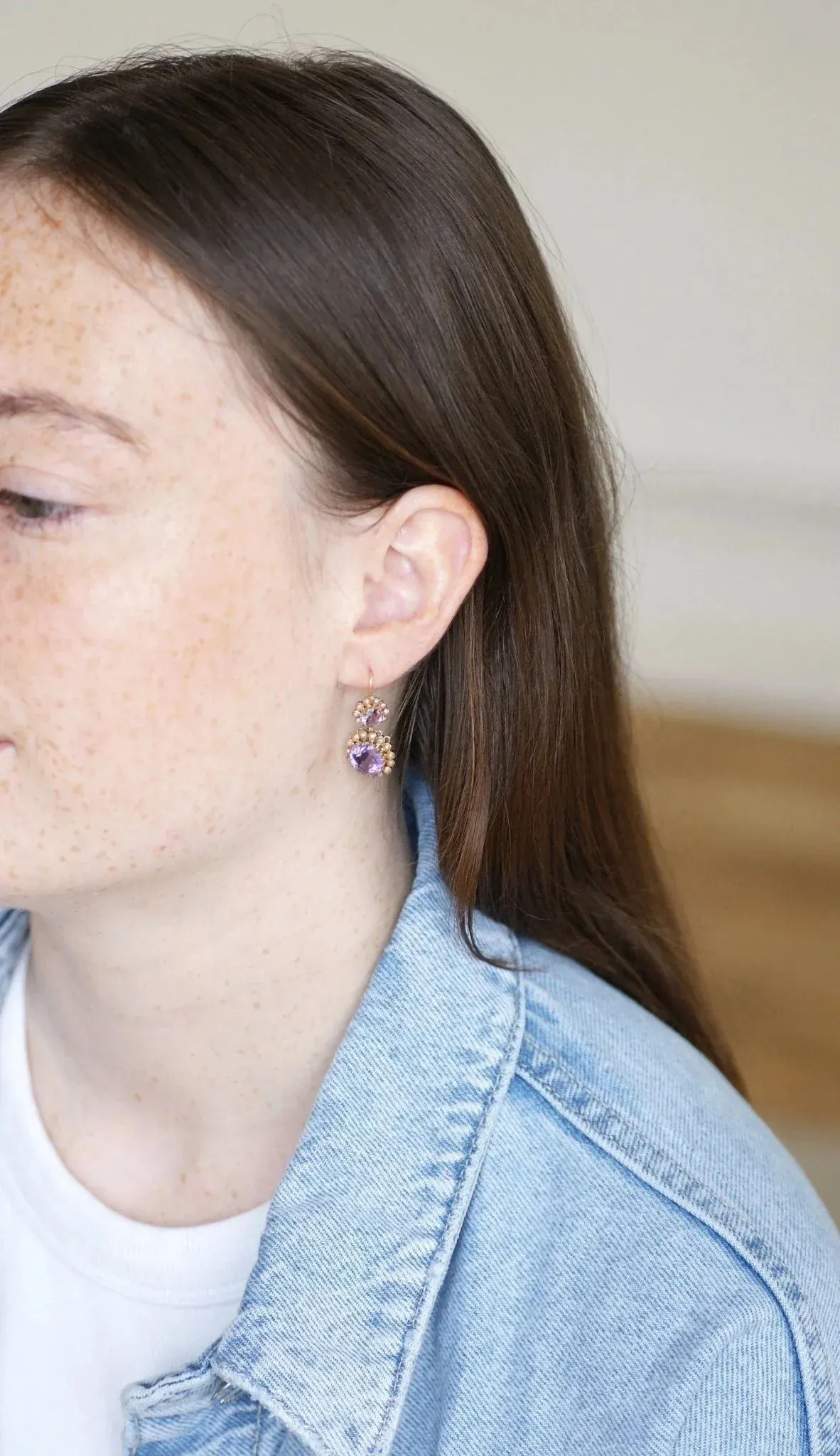 Boucles d'oreilles or rose et jaune, améthystes et perles sold by 58 Facettes product image thumbnail 2