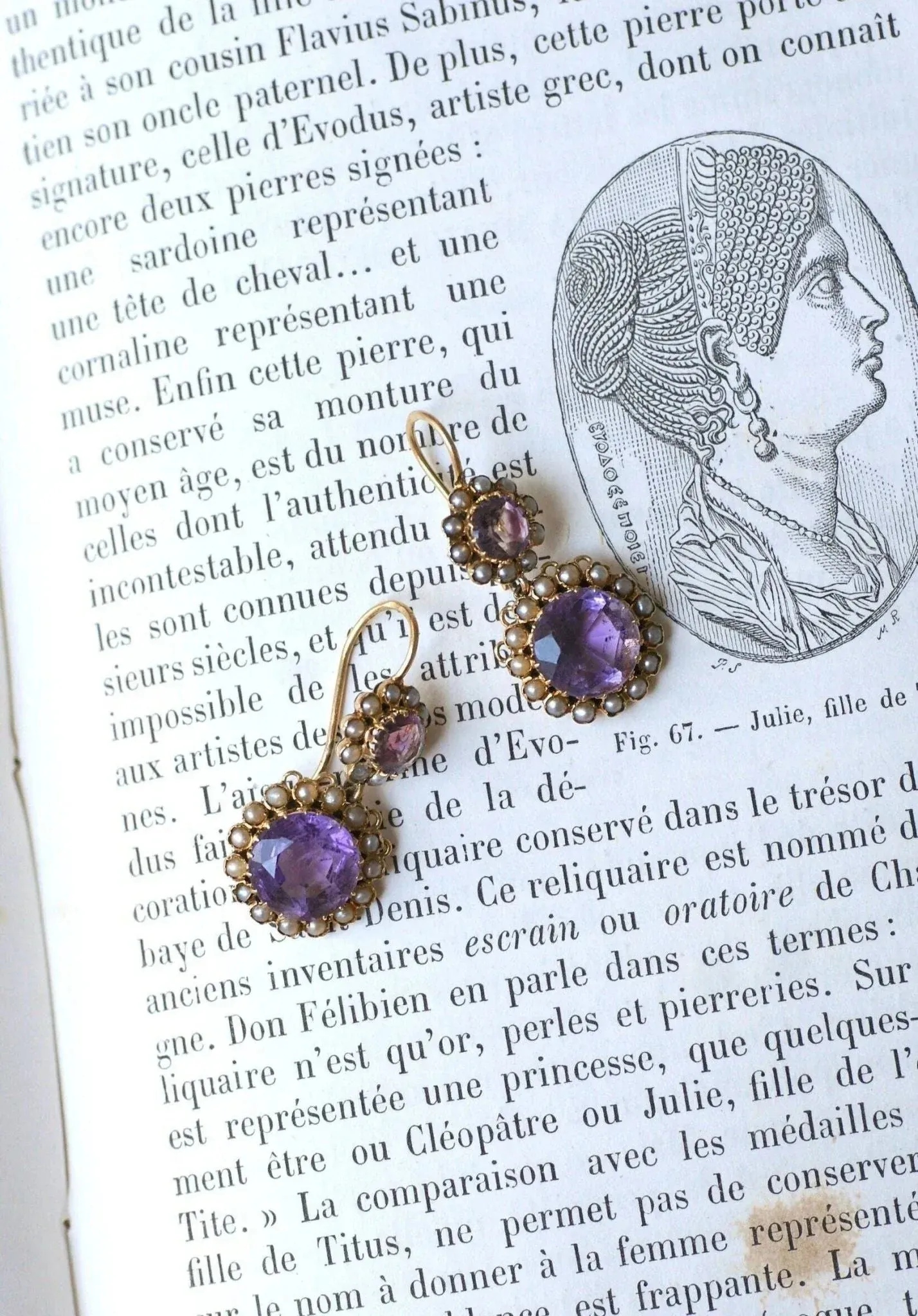 Boucles d'oreilles or rose et jaune, améthystes et perles sold by 58 Facettes product image thumbnail 4