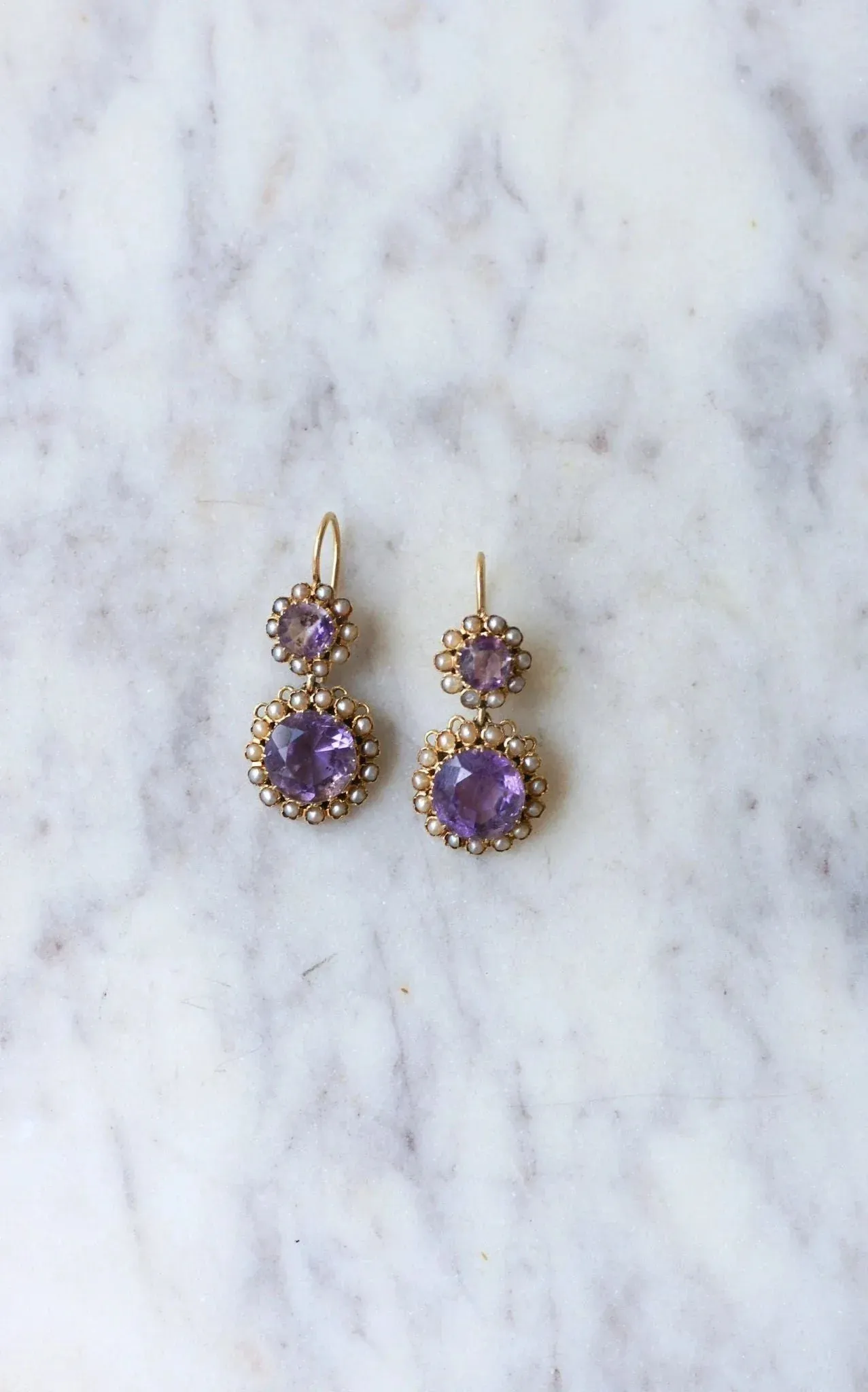 Boucles d'oreilles or rose et jaune, améthystes et perles sold by 58 Facettes product image thumbnail 5