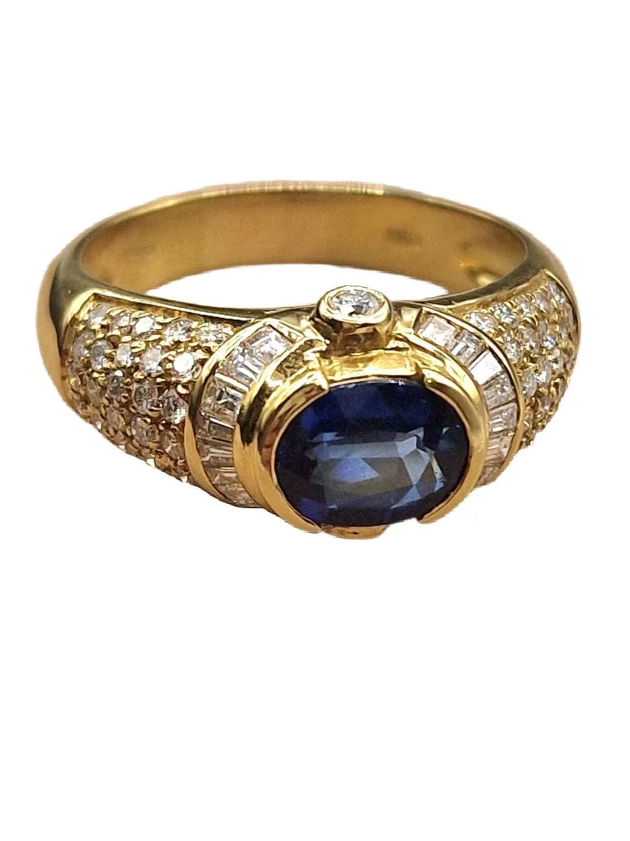 Bague vintage style trombino en or jaune 18 carats, saphir et diamants sold by 58 Facettes
