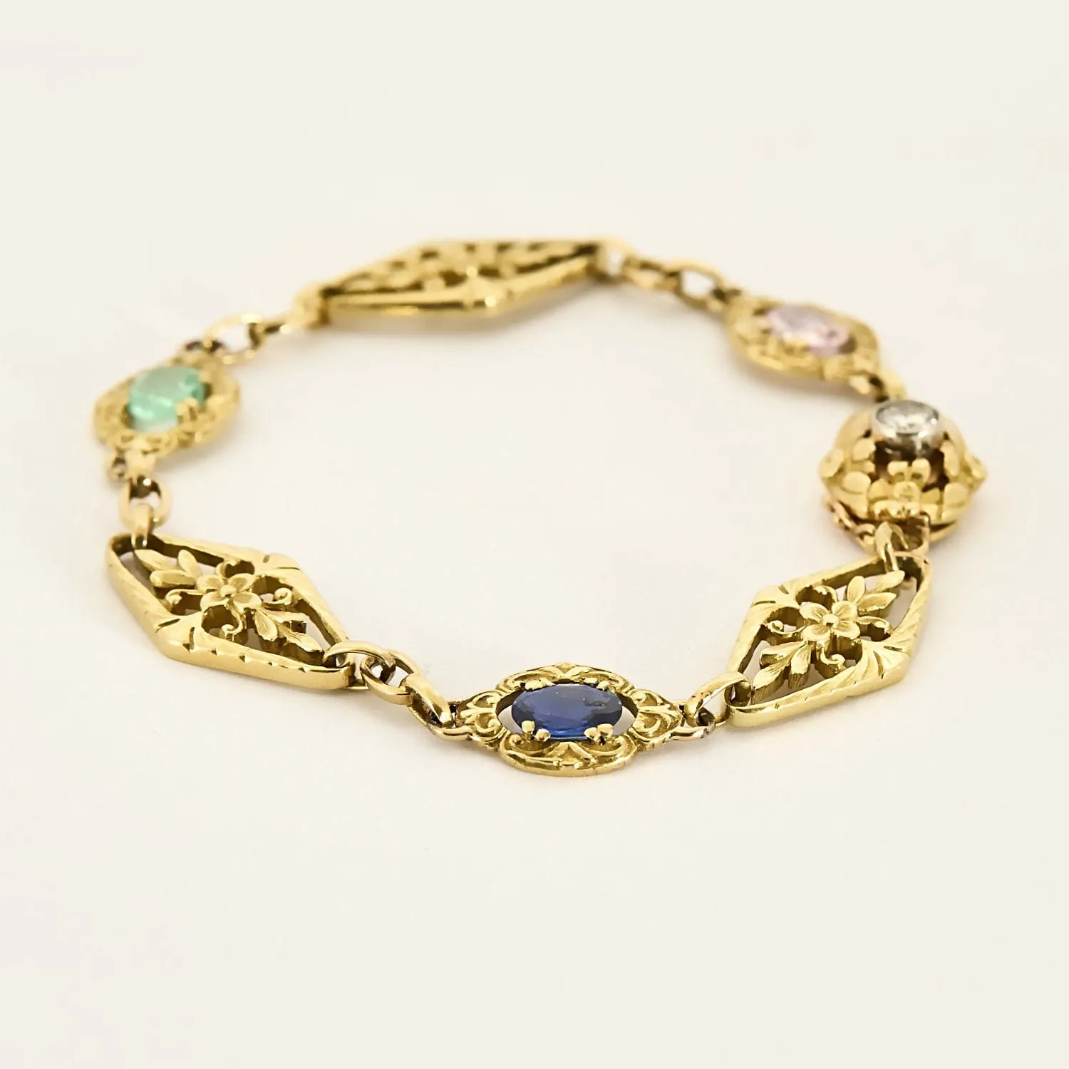 Bracelet en or jaune, saphir, topaze rose, émeraude et diamant sold by 58 Facettes product image thumbnail 3
