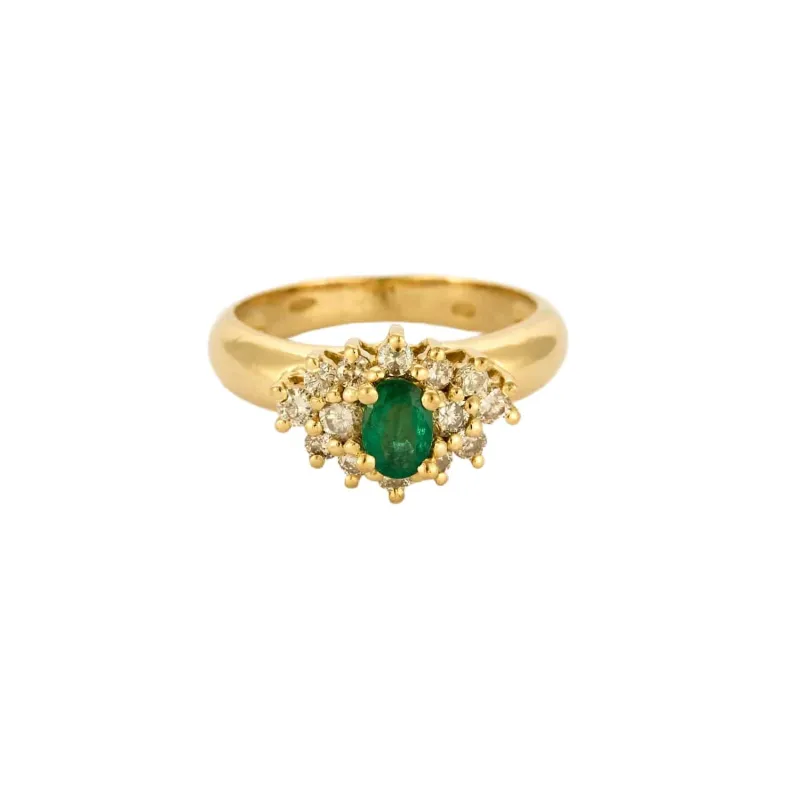 Bague marguerite or jaune, diamants et émeraude sold by 58 Facettes