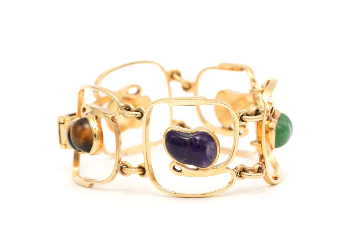 Bracelet 1970 en or jaune 9 carats serti de gemmes sold by 58 Facettes