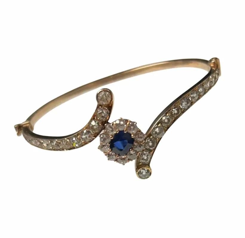 Bracelet rigide en or jaune, saphir et diamants sold by 58 Facettes