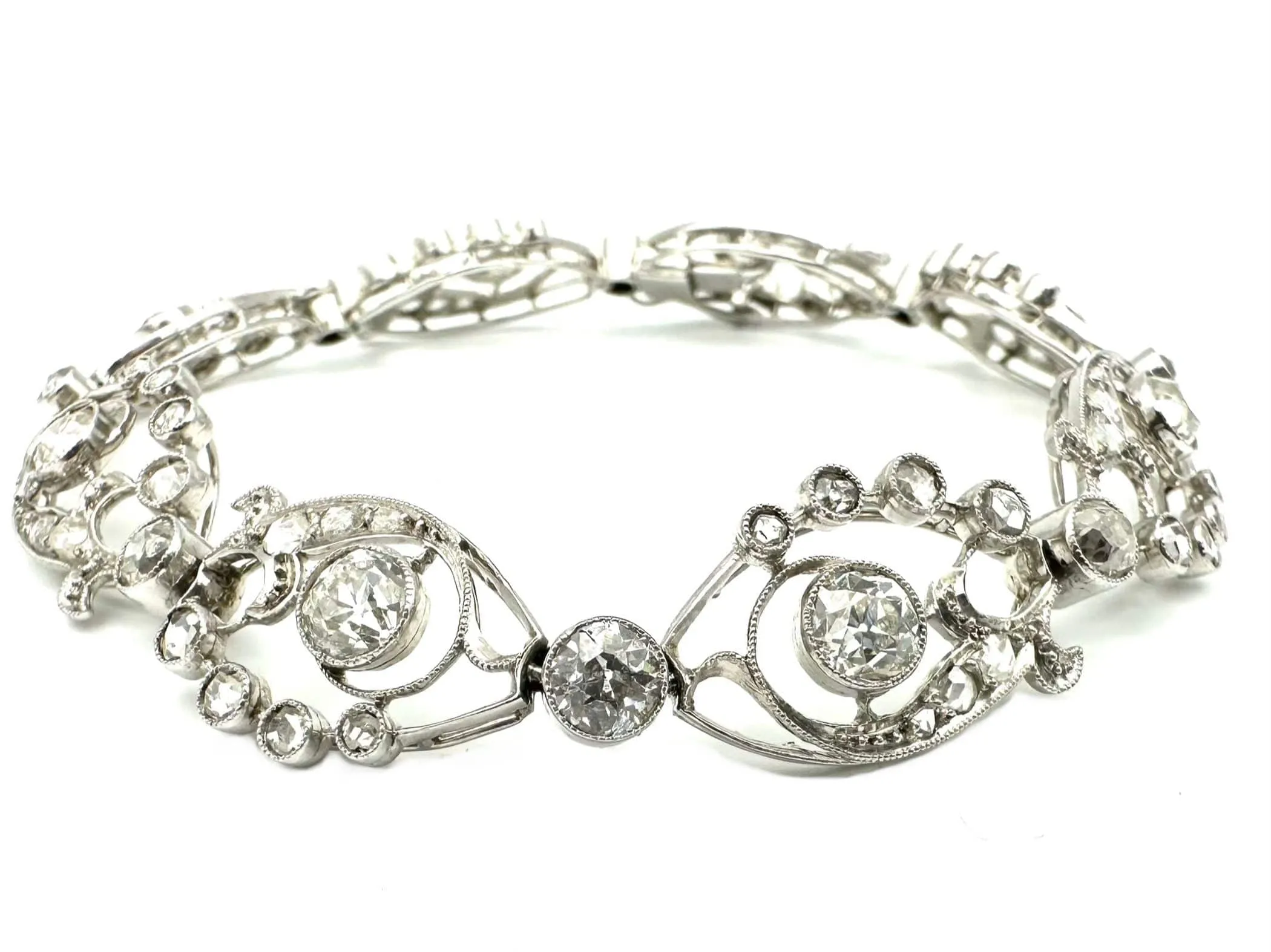Bracelet 19ème en platine et diamants (5.5ct) sold by 58 Facettes product image thumbnail 2