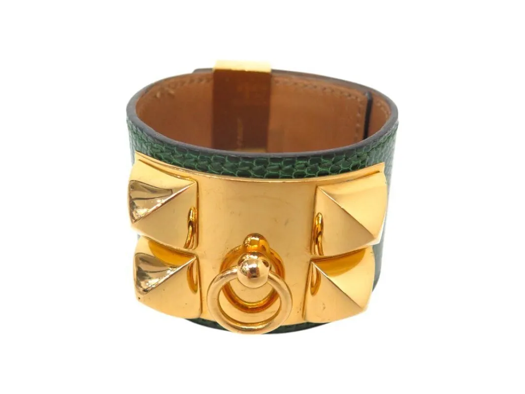 bracelet HERMES collier de chien medor 17-20cm en cuir lezard vert sold by 58 Facettes