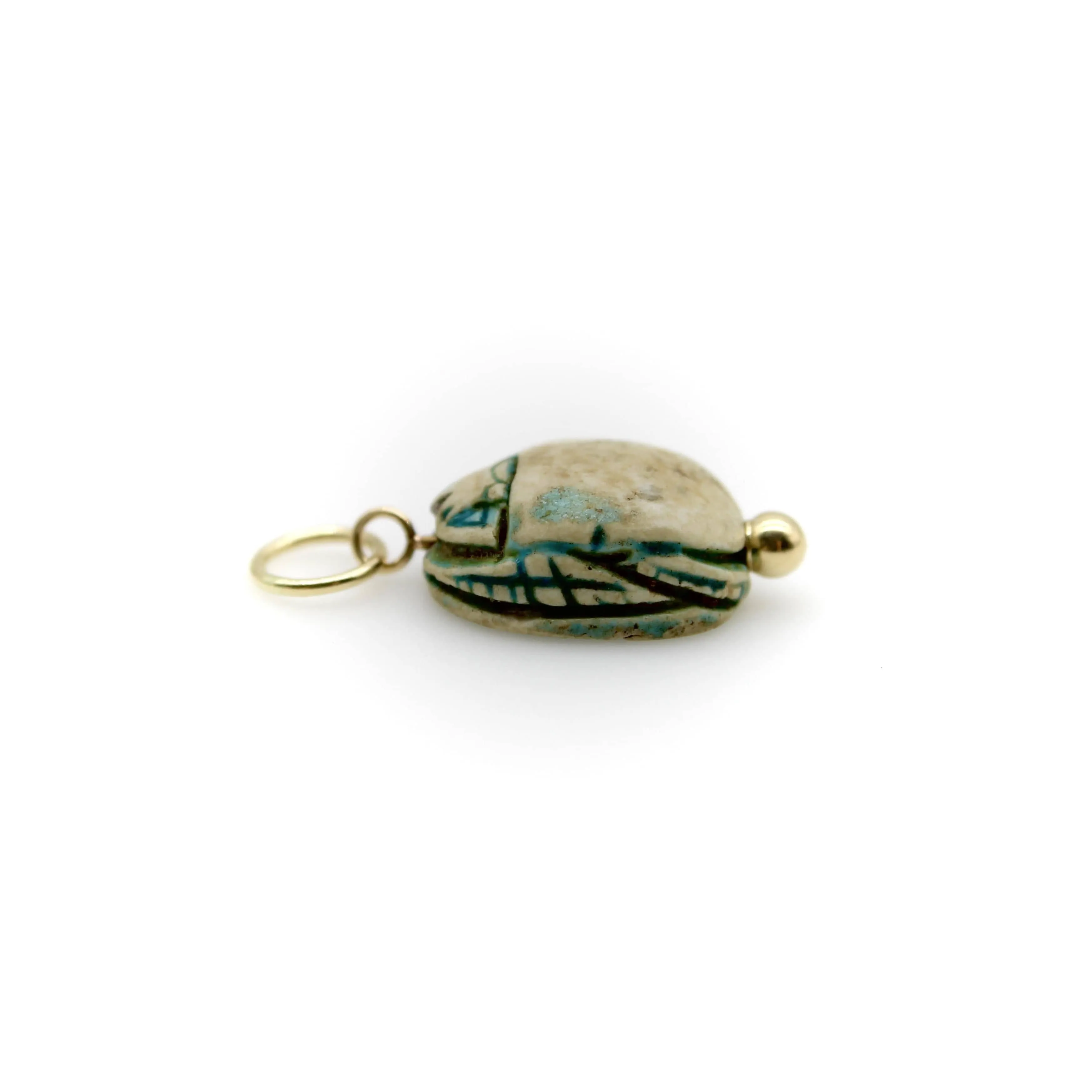 Pendentif scarabée en faïence turquoise de style néo-égyptien avec monture en or jaune sold by 58 Facettes product image thumbnail 5