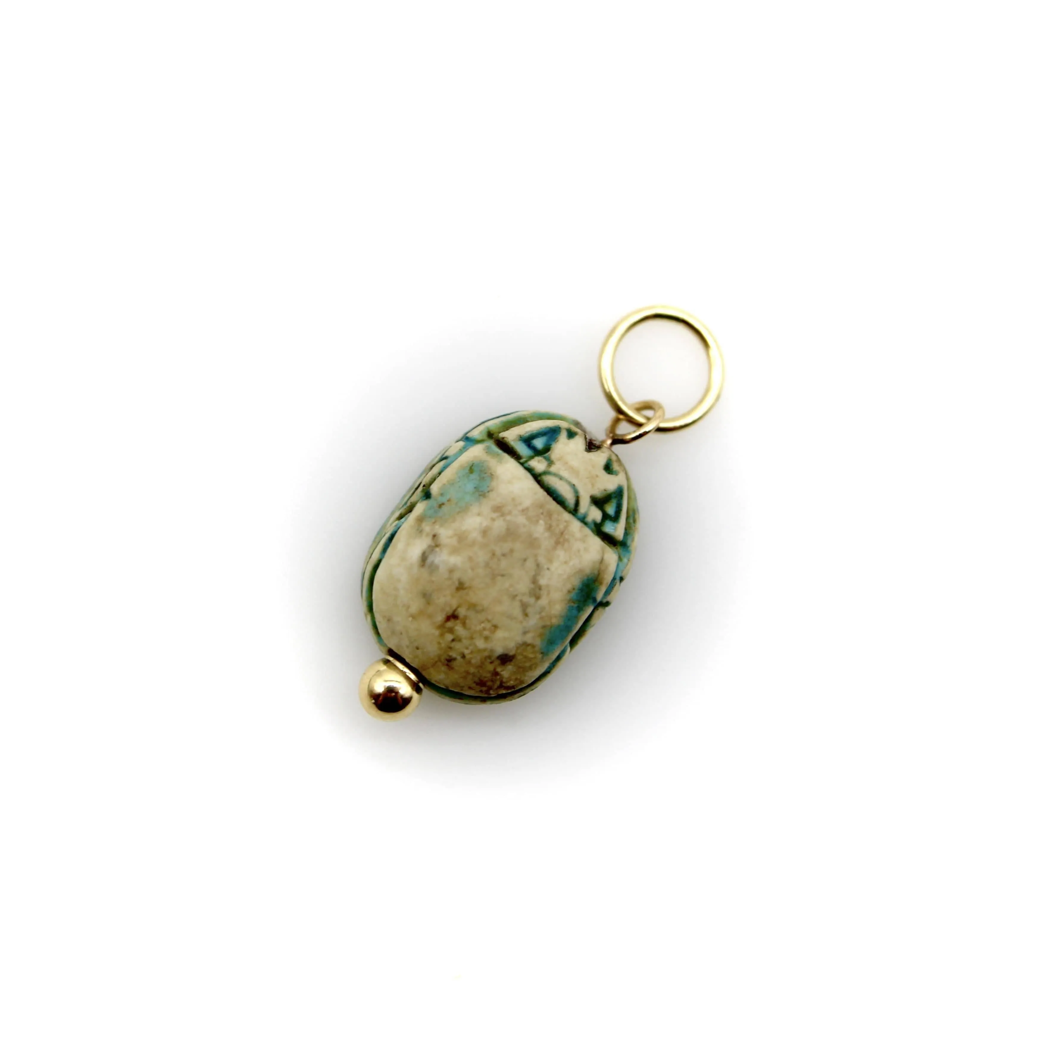 Pendentif scarabée en faïence turquoise de style néo-égyptien avec monture en or jaune sold by 58 Facettes product image thumbnail 3