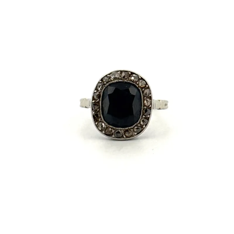 Bague Ancienne or blanc diamants et saphir made by 58 Facettes