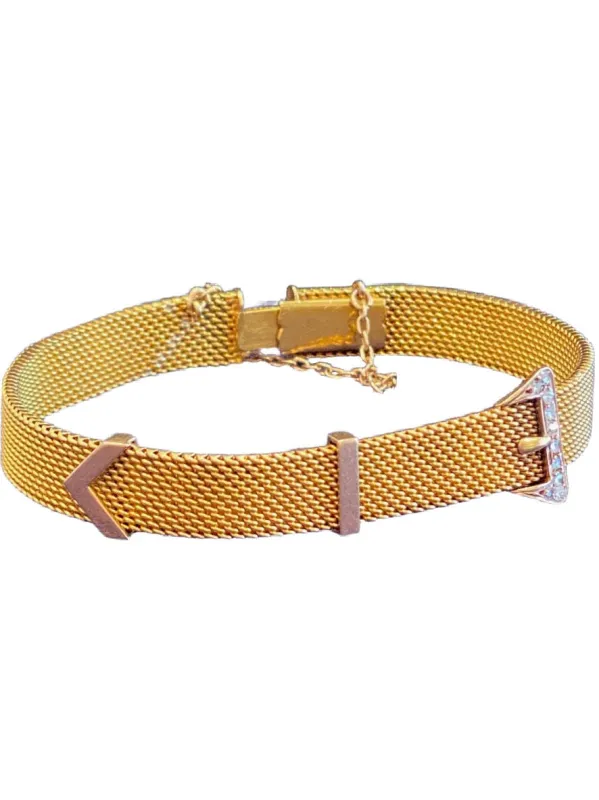 Bracelet ceinture ancien or jaune, diamants, maille milanaise sold by 58 Facettes