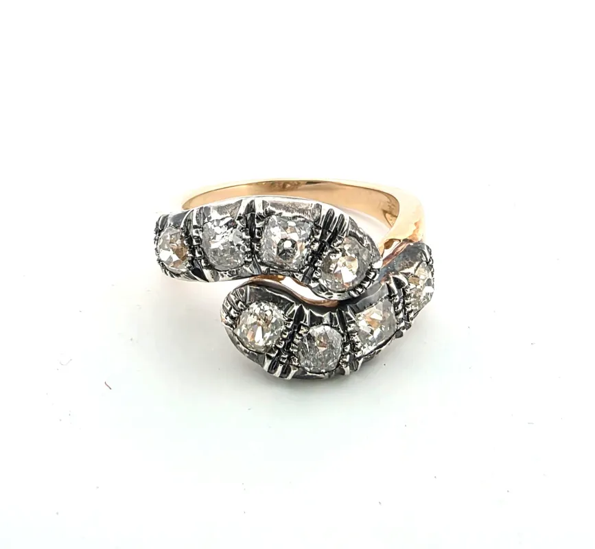 Bague basse en or et argent avec diamants taille ancienne sold by 58 Facettes