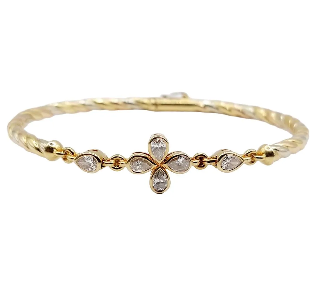 Bracelet art déco trois or jaune torsadé et diamants sold by 58 Facettes