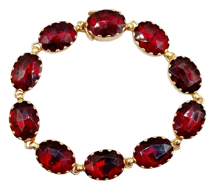 Bracelet antique or jaune et grenat de perpignan facettés sertis clos sold by 58 Facettes