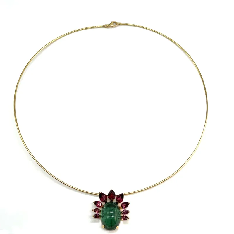 Collier Ras-de-Cou en Or Jaune avec Tourmaline Verte et Grenats Rhodolites sold by 58 Facettes