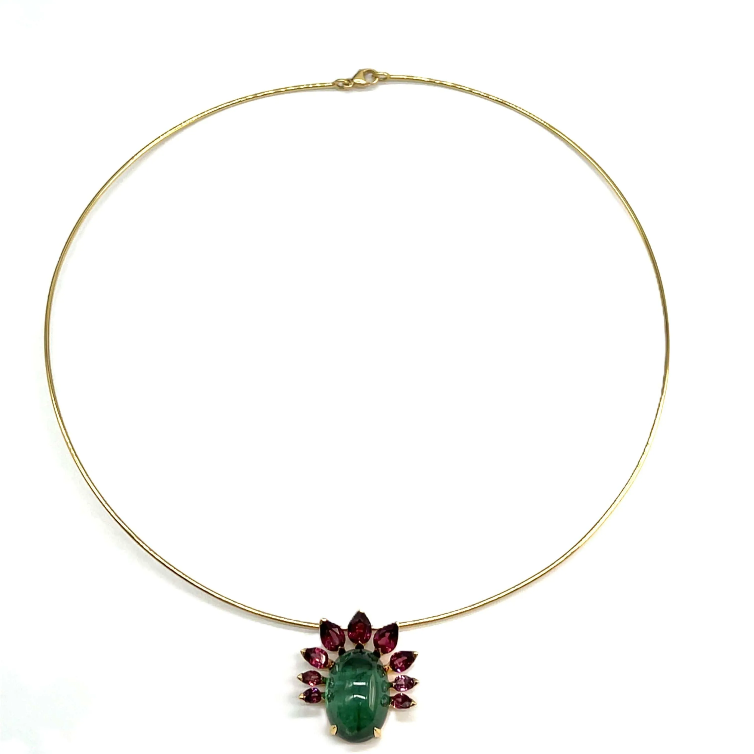 Collier Ras-de-Cou en Or Jaune avec Tourmaline Verte et Grenats Rhodolites sold by 58 Facettes
