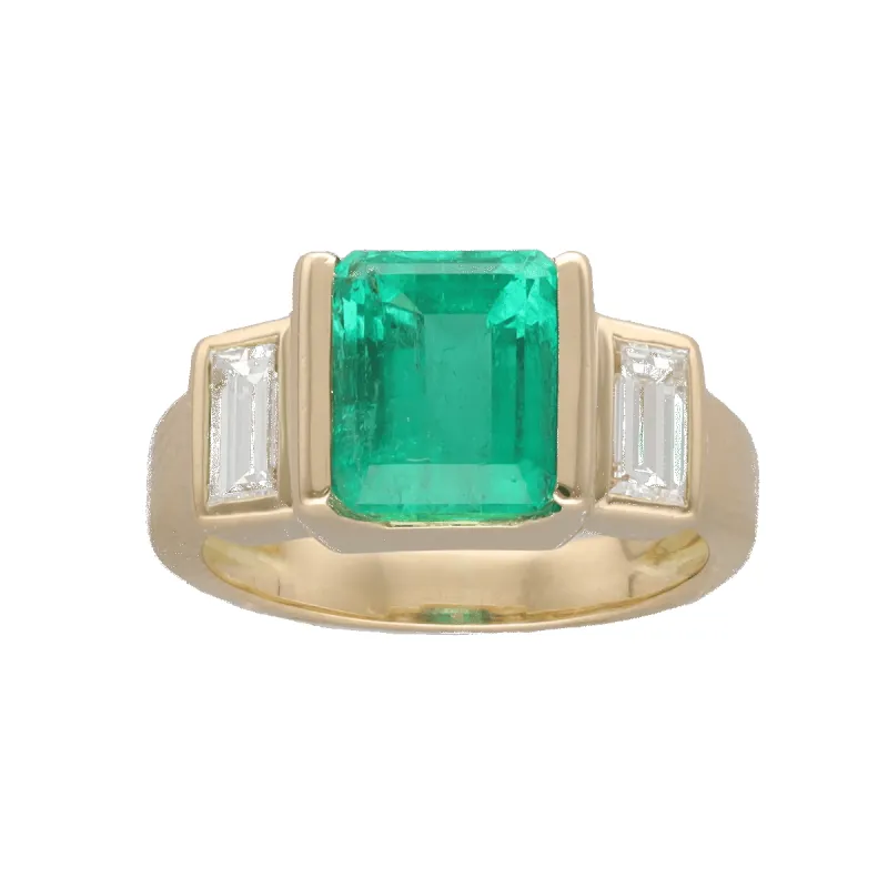 Bague en or jaune 18K avec emeraude de Colombie 2,88 cts et diamants baguette - Certificat Carat Gem Lab - Taille ajustable sold by 58 Facettes