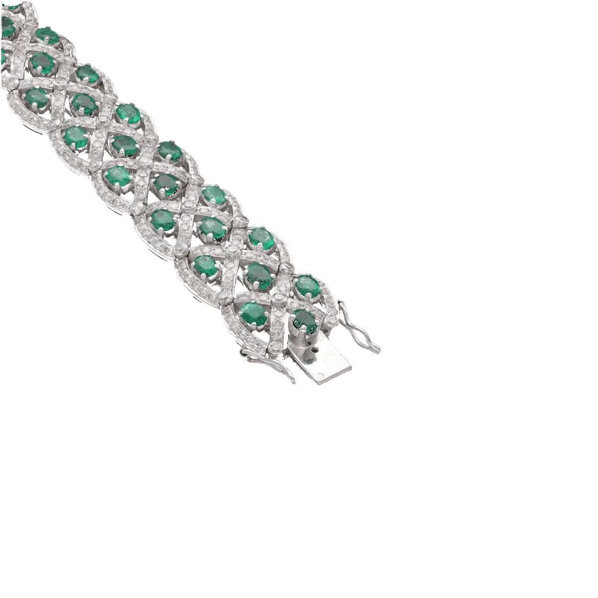 Bracelet en or gris 18K avec 6,00 ct demeraudes ovales et 4,00 ct de diamants H-VS - 17,5 cm - Vers 2000 sold by 58 Facettes product image thumbnail 4