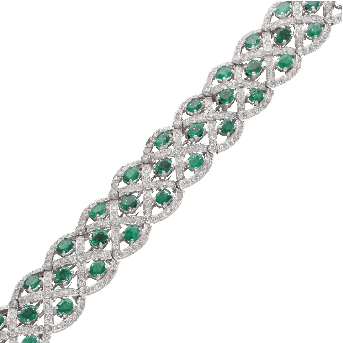 Bracelet en or gris 18K avec 6,00 ct demeraudes ovales et 4,00 ct de diamants H-VS - 17,5 cm - Vers 2000 sold by 58 Facettes