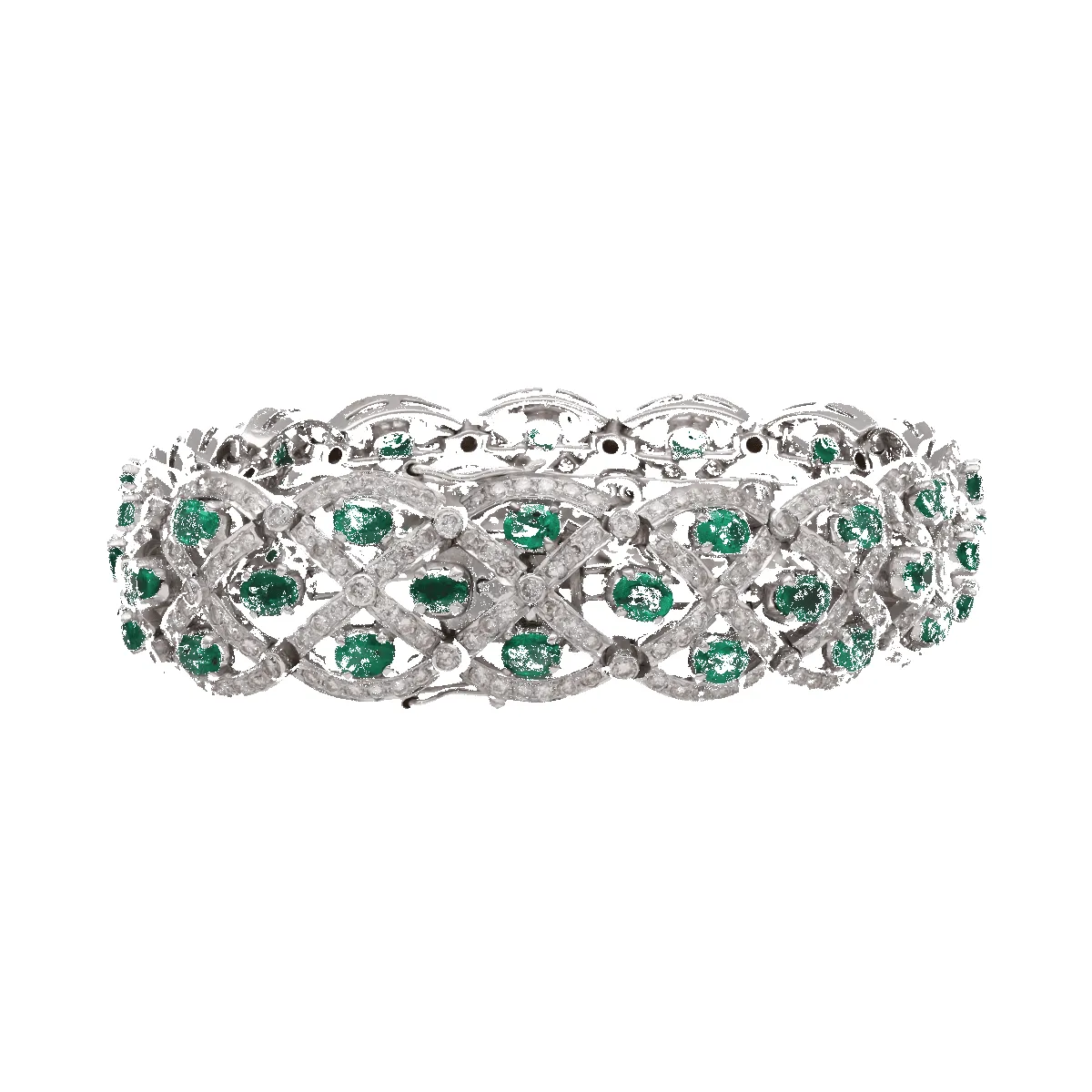 Bracelet en or gris 18K avec 6,00 ct demeraudes ovales et 4,00 ct de diamants H-VS - 17,5 cm - Vers 2000 sold by 58 Facettes product image thumbnail 2