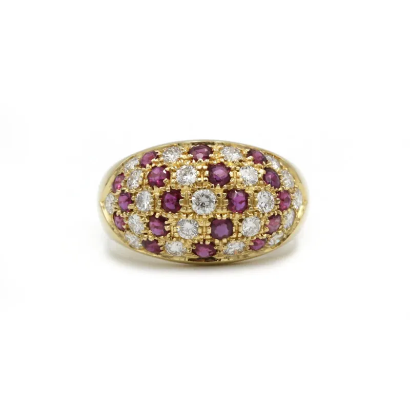 Bague bandeau or jaune 750 diamants et rubis sold by 58 Facettes