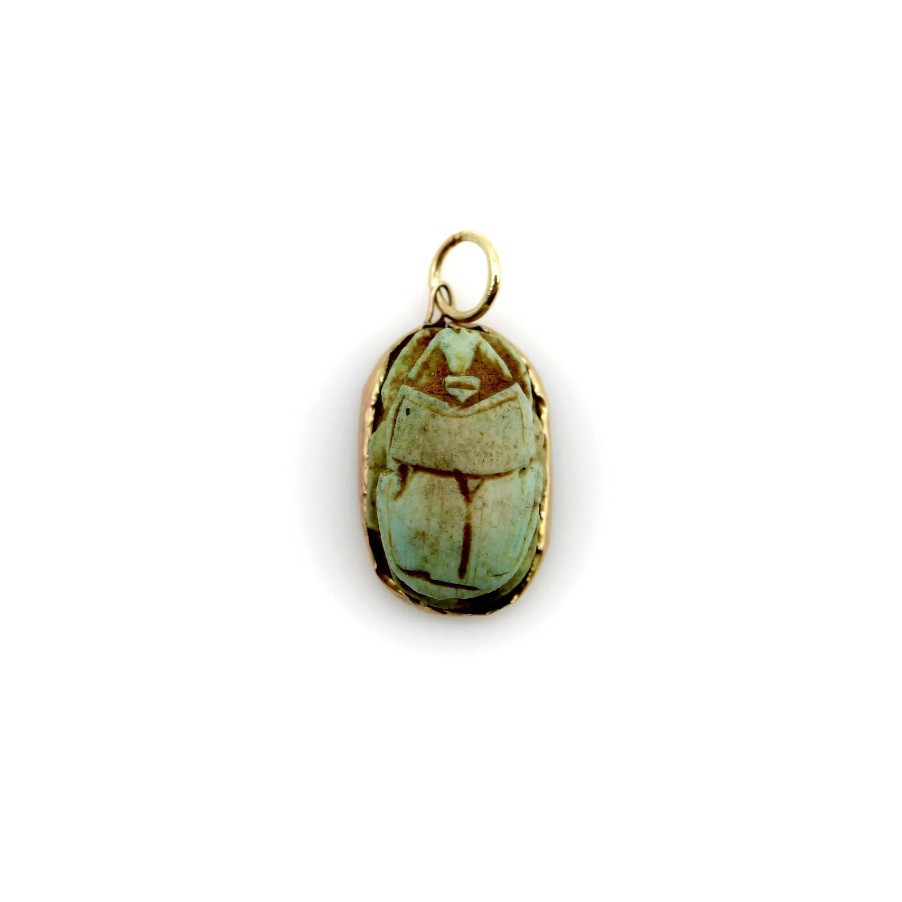 Pendentif scarabée en faïence turquoise de style néo-égyptien avec monture en or 14 carats sold by 58 Facettes product image thumbnail 2