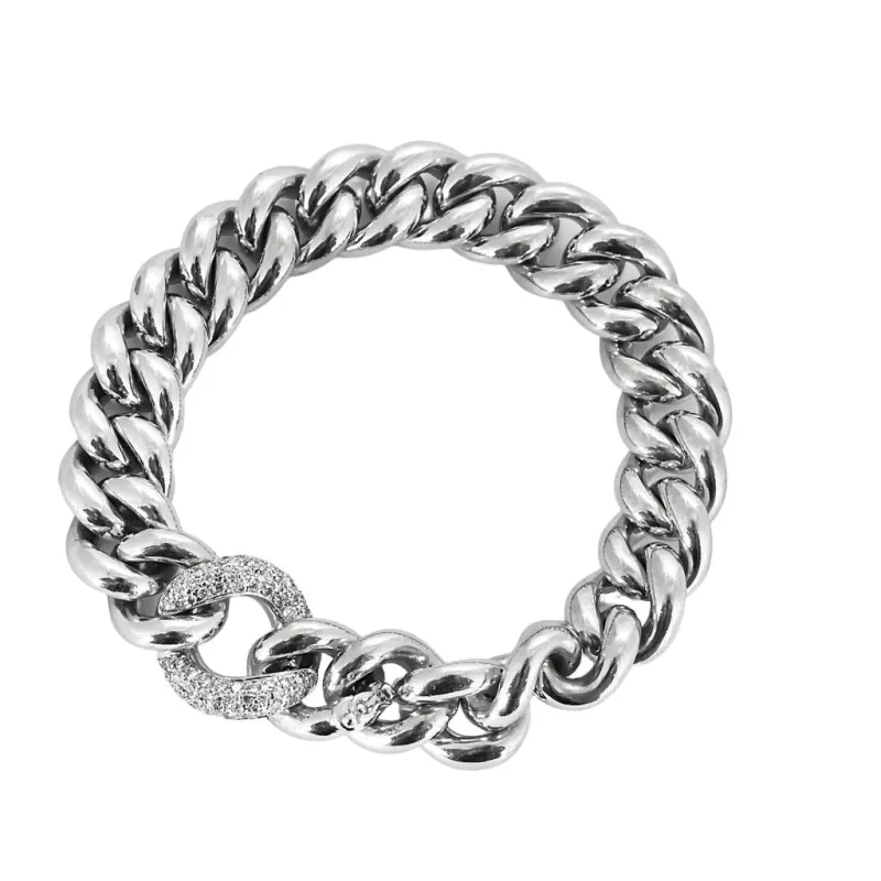 Bracelet gourmette en or blanc et diamants sold by 58 Facettes