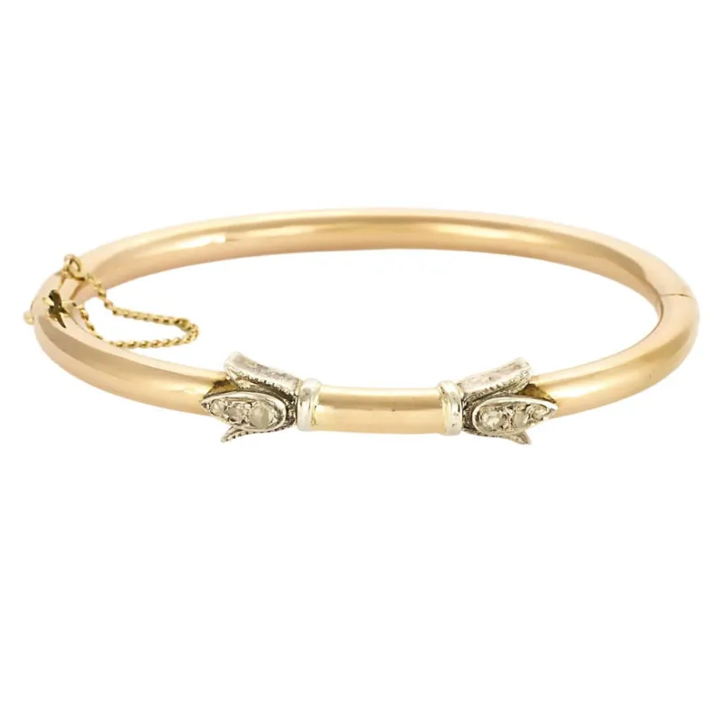 Bracelet jonc en or rose et argent et roses diamantés sold by 58 Facettes