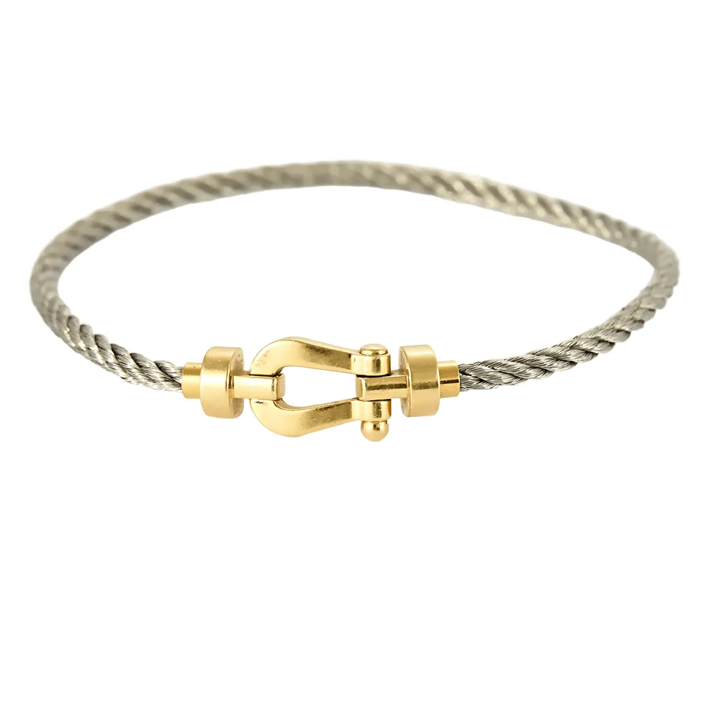 FRED - Force 10 - Bracelet en or jaune et cordon en acier sold by 58 Facettes
