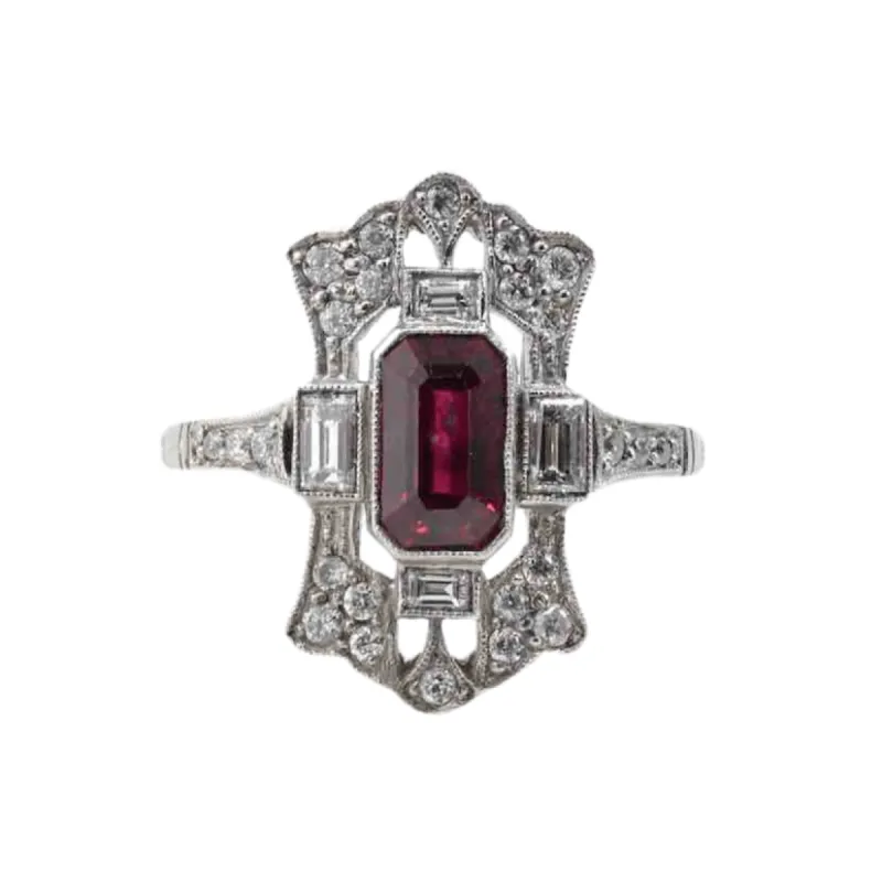 Bague Marquise Art Déco Platine Rubis Diamants sold by 58 Facettes