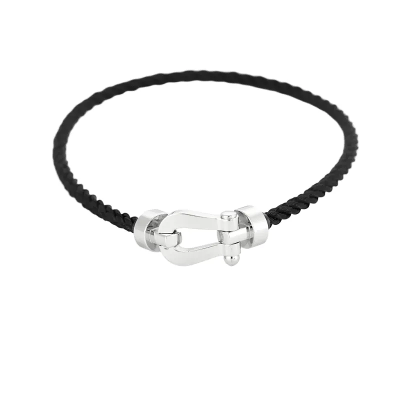 FRED - FORCE 10 - Moyen  modèle - Bracelet en or blanc et cordon torsadé noir sold by 58 Facettes