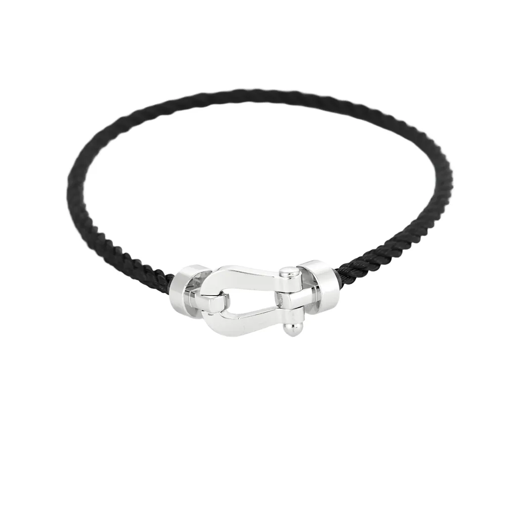 FRED - FORCE 10 - Moyen modèle - Bracelet en or blanc et cordon torsadé noir sold by 58 Facettes