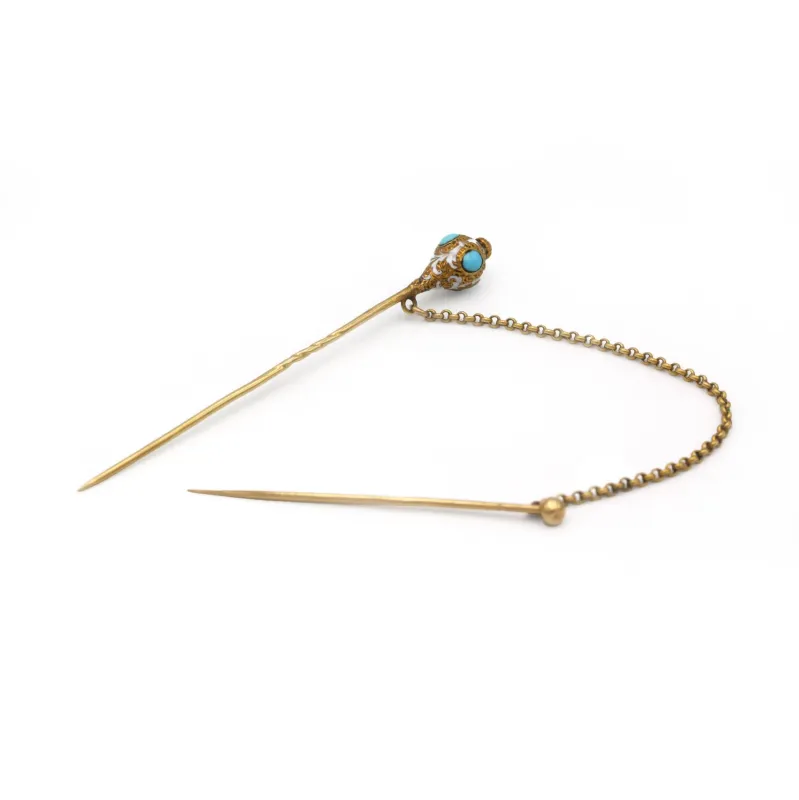 Double Epingle À Cravate - Or, Email et Turquoises sold by 58 Facettes