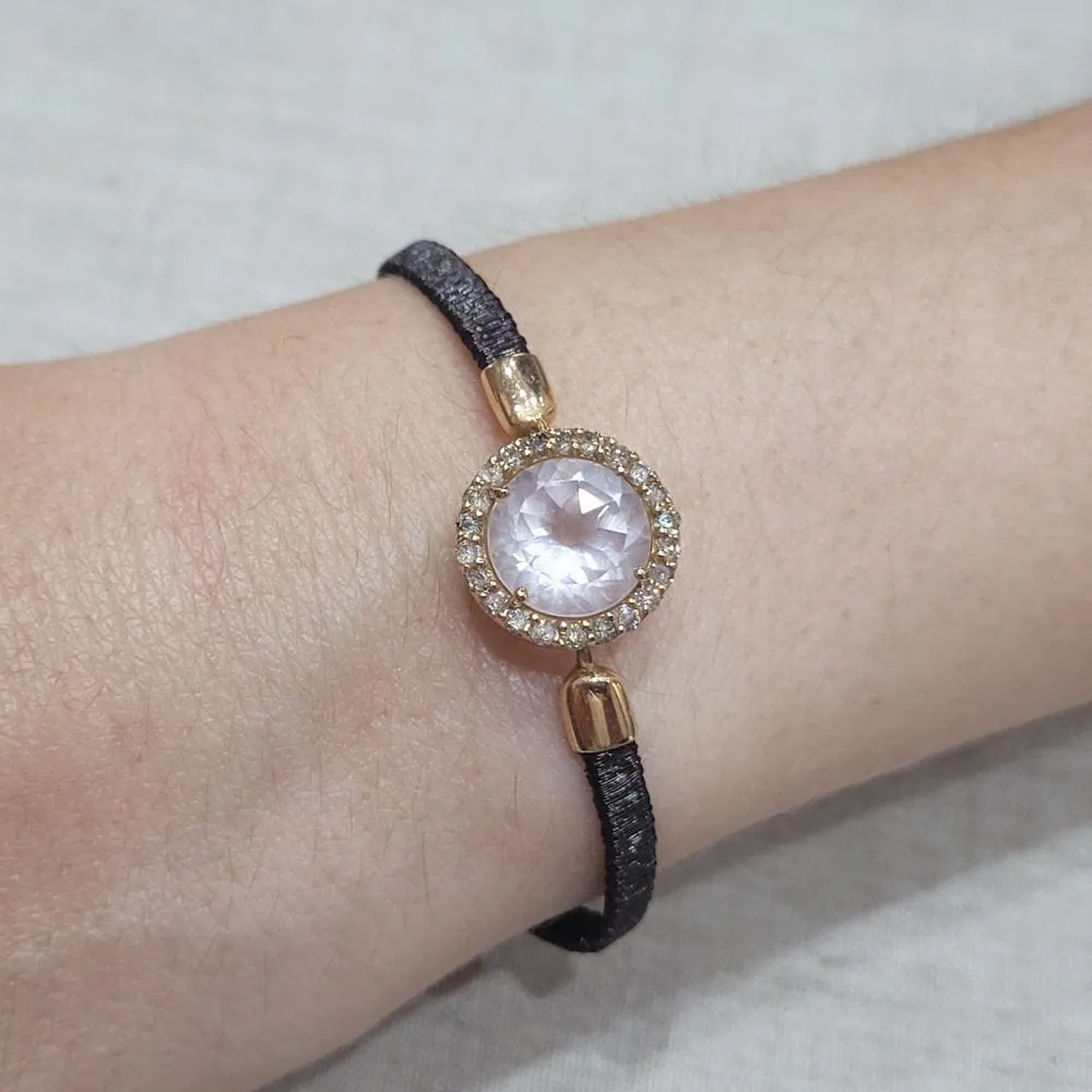 Bracelet en or rose 18 carats, quartz rose et diamants bruns sold by 58 Facettes product image thumbnail 2