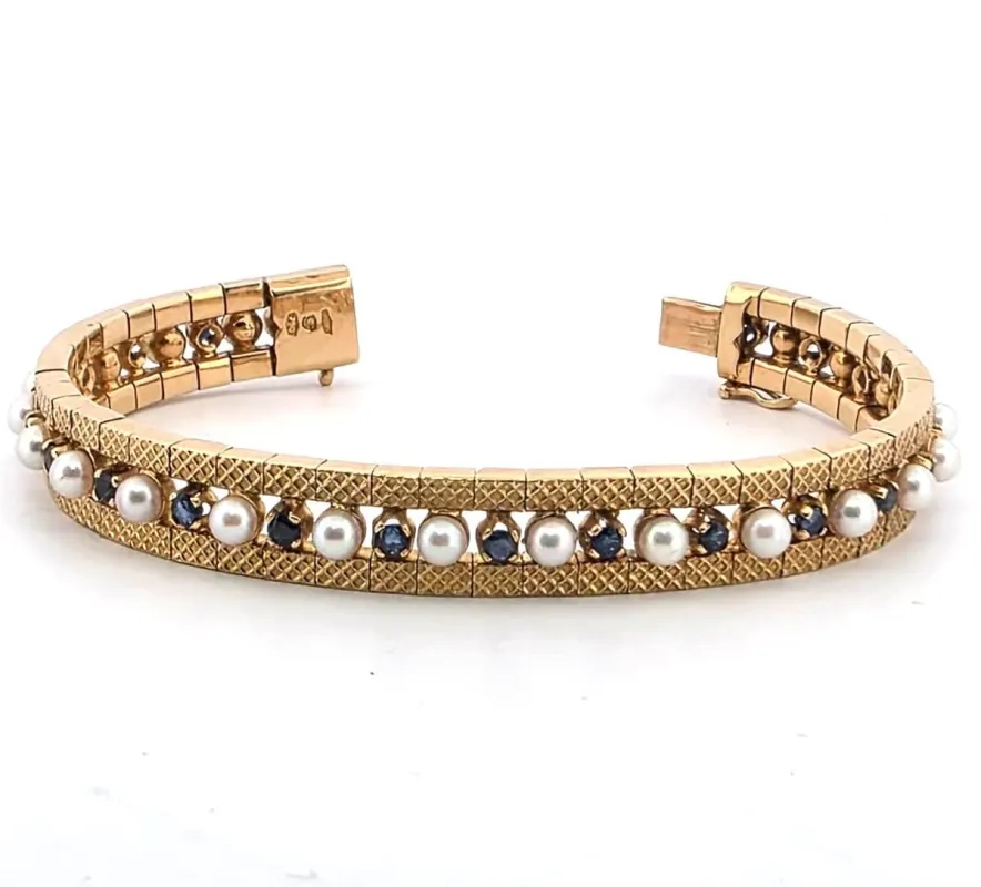 Bracelet en or jaune avec saphirs et perles sold by 58 Facettes