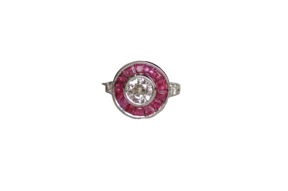 Antique white gold ruby old mine diamond ring sold by 58 Facettes