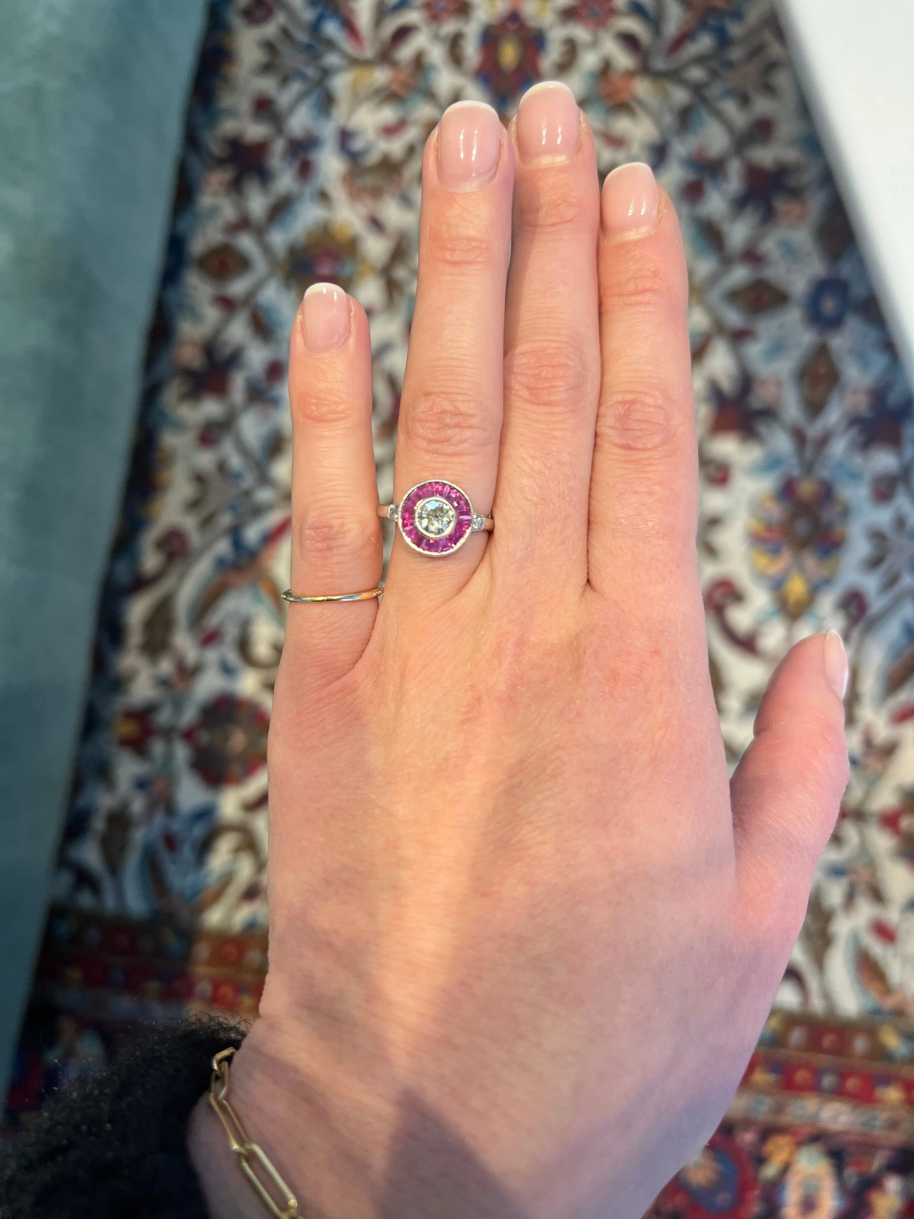 Antique white gold ruby old mine diamond ring sold by 58 Facettes product image thumbnail 2