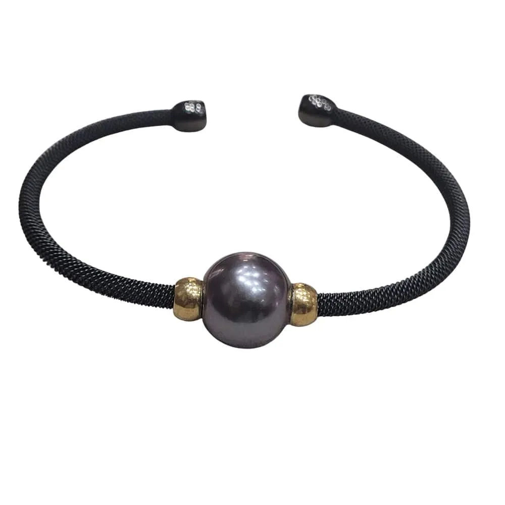 Bracelet de perles de Tahiti en acier noir et or jaune sold by 58 Facettes