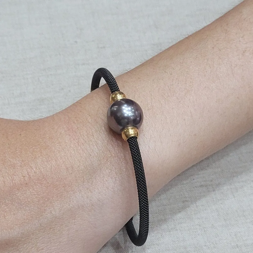 Bracelet de perles de Tahiti en acier noir et or jaune sold by 58 Facettes product image thumbnail 2