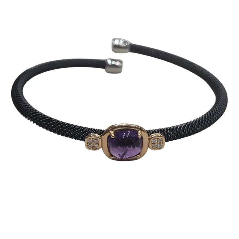Bracelet en acier et or rose avec améthyste et diamants sold by 58 Facettes