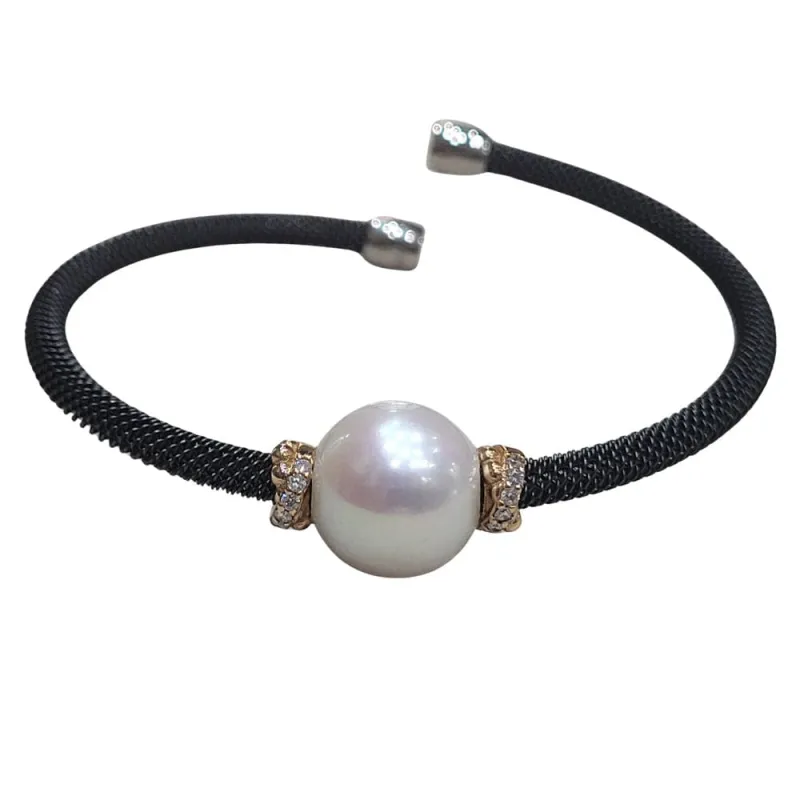 Bracelet en acier avec perle et diamants sold by 58 Facettes