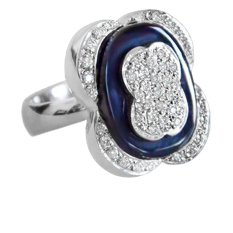 Bague en or blanc 18 carats, onyx 3,22 ct et diamants naturels ronds FG/VS-Si 0,31 ct sold by 58 Facettes