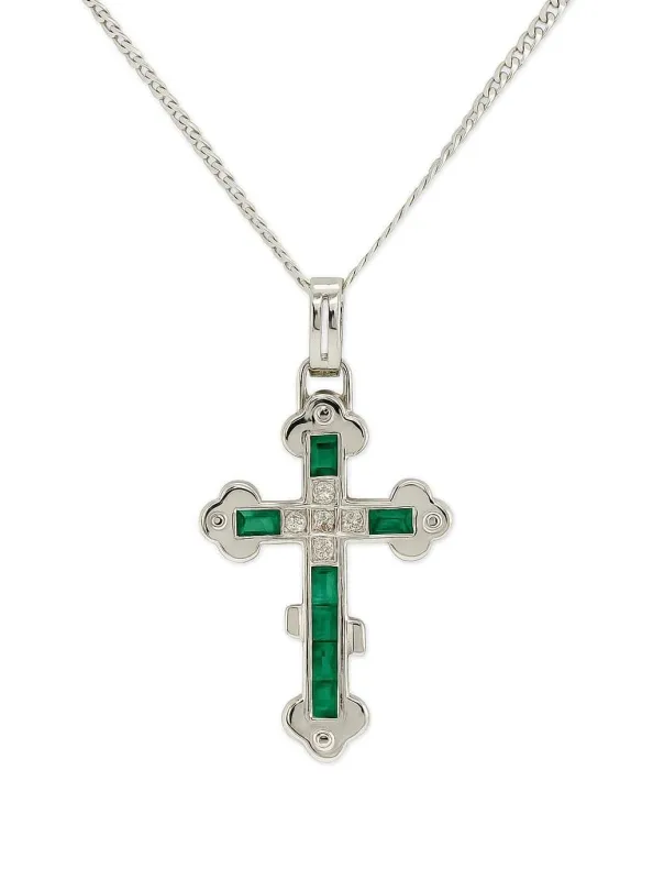Pendentif croix en or avec émeraudes et diamants sold by 58 Facettes