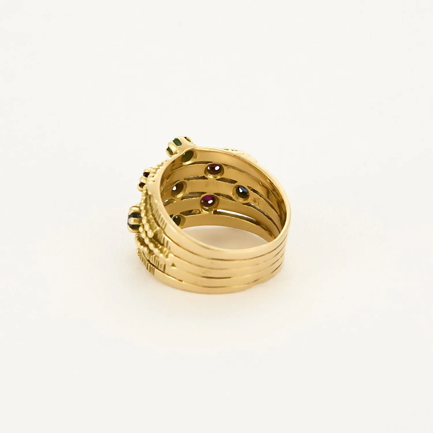 Bague bandeau mouvementée, or jaune, rubis, émeraudes et saphirs sold by 58 Facettes product image thumbnail 5